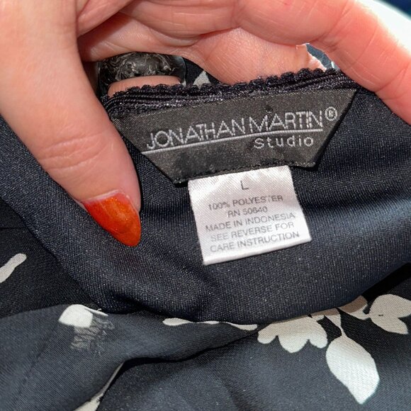 Vtg Y2k Black Chiffon White Floral Flowy Midi Skirt Ruffle Girly Size Large - Picture 2 of 3